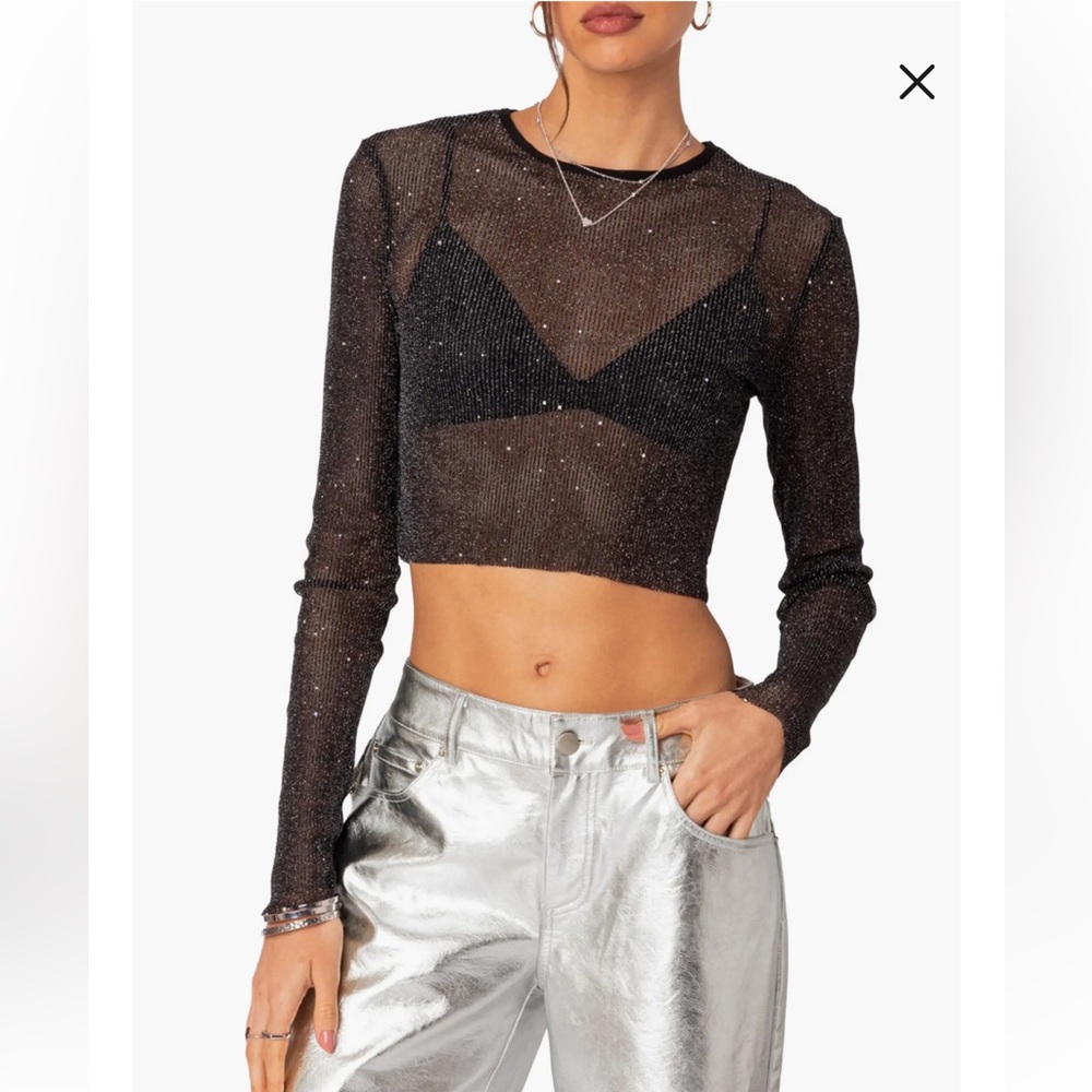 Edikted Black Glitter Crop Top